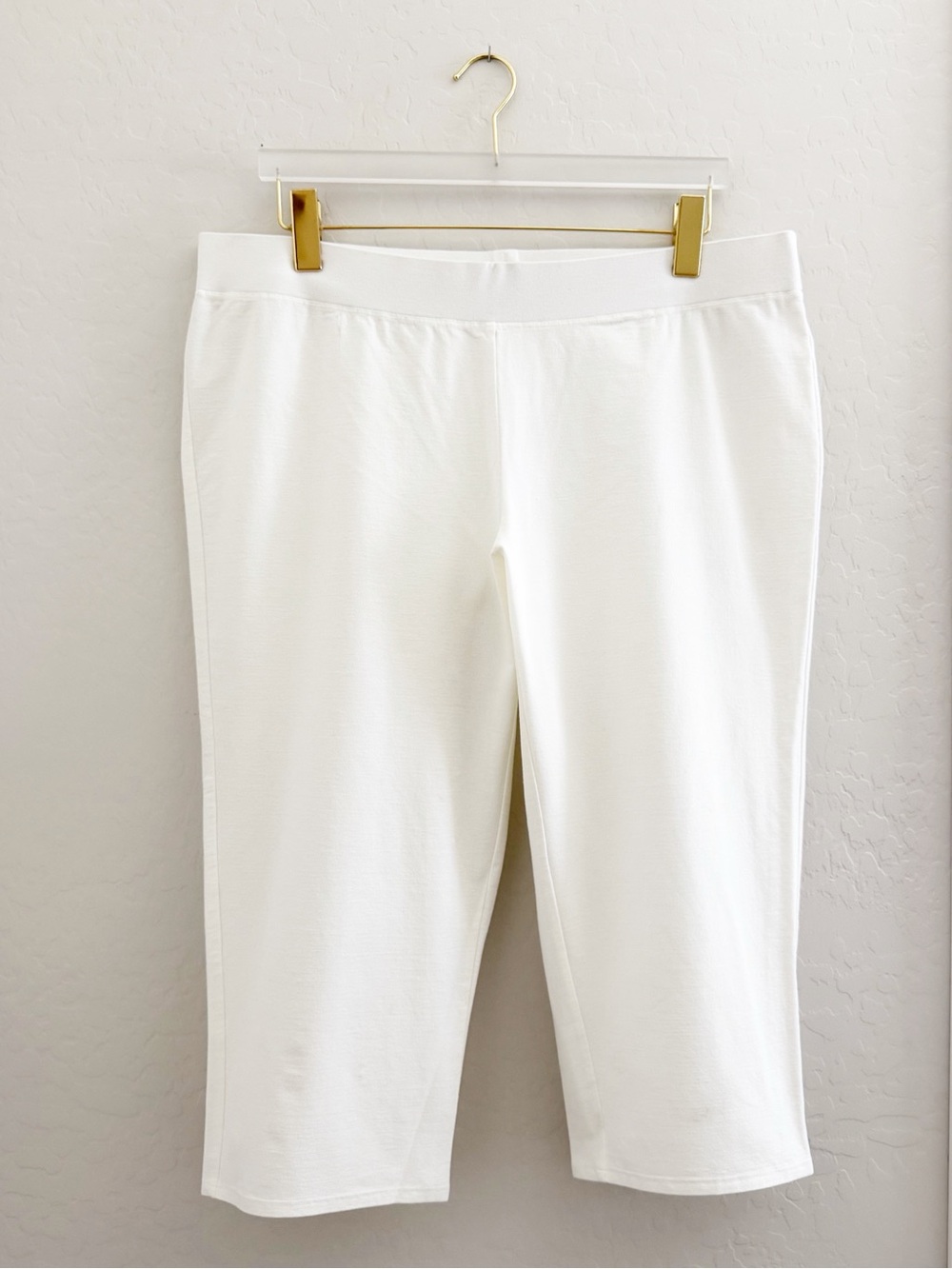 Eileen Fisher Wide Leg Knit Crop System Washable Crepe Pants in White Size XL